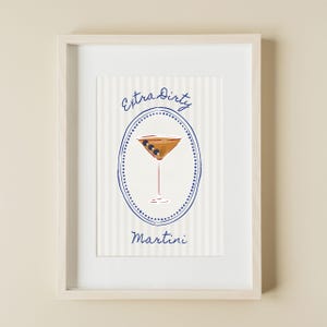 Extra Dirty Martini Wall Art – Retro Cocktail Bar Printable, Olive Martini Drink Kitchen Decor, Digital Cocktail Poster Download