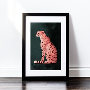 Pink Cheetah Art Print: Emerald Green Maximalist Home Decor (Digital Download