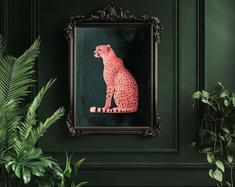 Pink Cheetah Illustration Printable Poster Minimal Modern Wall Art Digital Download Animal Art
