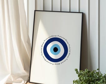 Evil Eye Protection Wall Art Printable Minimal Spiritual Poster Digital Download Modern Home Decor