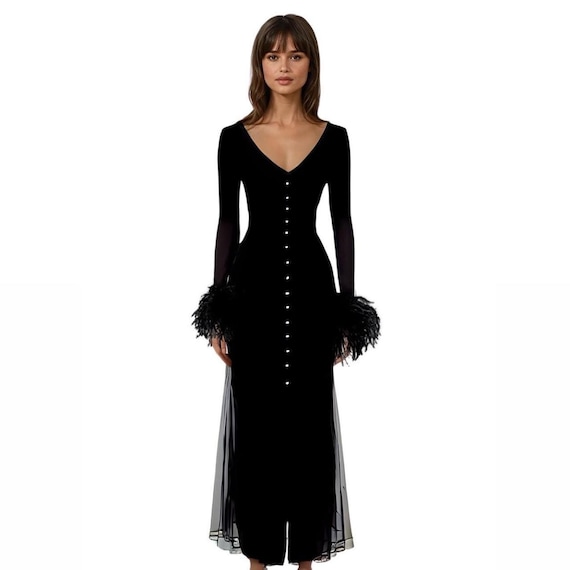 Morticia Maxi Sweater Dress - Black, Maxi Sweater Dress With Feather Trim, Cardigan With Feather Trim, New Fall Stylish Womens Dress, STYT - Etsy Israel Morticia Maxi Sweater Dress - Black, Maxi Sweater Dress With Feather Trim, Cardigan With Feather Trim, New Fall Stylish Womens Dress, STYT - Etsy Israel