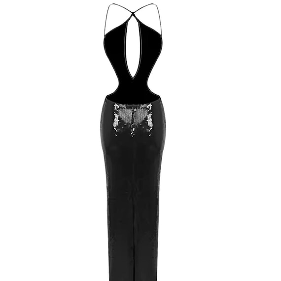 Power Play Sequin Maxi Dress, Maxi Backless Sequin Dress, Thin Strap Dress,  Prada Inspired Dress, Prom Gown Black, Cocktail Dress 2024 STYT - Etsy