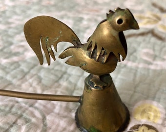 Vintage Brass Rooster Chicken Candle Snuffer, 9"