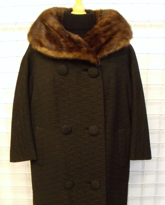 1960s Mink Collar Coat, Ladies 8-10, Black/Brown - image 2