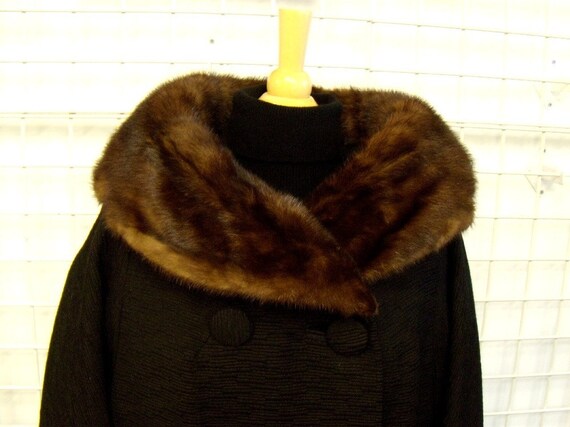 1960s Mink Collar Coat, Ladies 8-10, Black/Brown - image 6