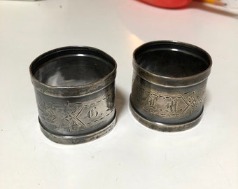 Antique GORHAM Sterling Silver Napkin Rings, 2, w/Monograms