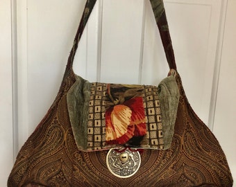 Tote / Shoulder Bag, All Fabric, Fall Colors, Handmade