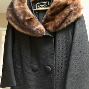 1960s Mink Collar Coat, Women&#39;s Size 8-10 US, Black/Brown
