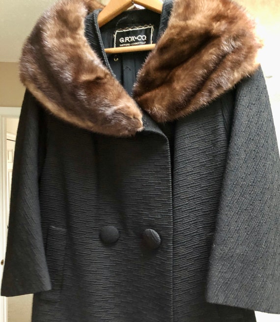 1960s Mink Collar Coat, Ladies 8-10, Black/Brown - image 1