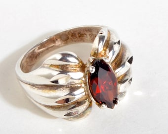 Sterling Silver and Red Garnet Ring, Sz. 7, Vintage