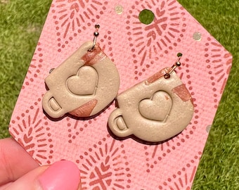 Clay Earrings, Fall Collection Earrings, Coffee Cup Earrings, Coffee Lover Gift, Small Earrings, Lightweight Earrings, Gift, Fall Coffee