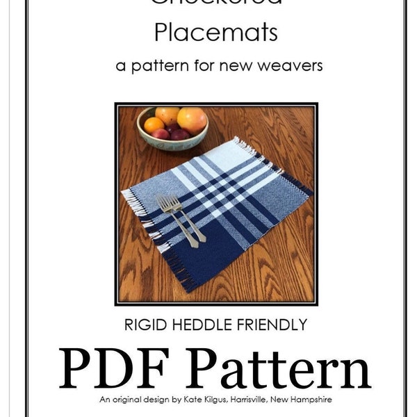 Checkered Placemats Weaving PATTERN. PDF instant download pattern. ePattern. Two shaft loom or rigid heddle weaving.