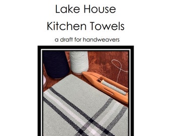 Lake House Kitchen Towels pdf weaving pattern. Print at home draft for four shaft loom weavers. Set of 4 towels.