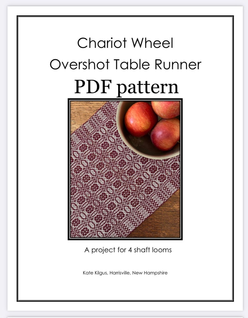 Chariot Wheel Overshot Table Runner Weaving PATTERN. PDF instant download pattern by Kate Kilgus Handwovens. image 1