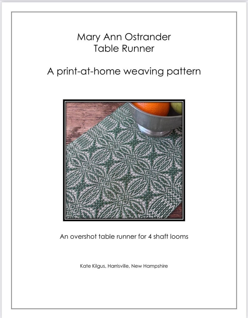 Mary Ann Ostrander Overshot Table Runner Weaving PATTERN. PDF instant download pattern by Kate Kilgus Handwovens. image 1