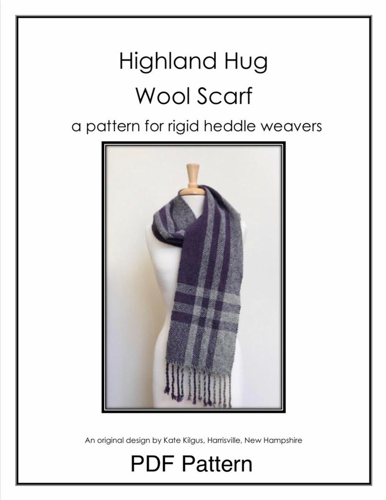 Highland Hug Wool Scarf PDF weaving pattern. Print-at-home pattern for rigid heddle weavers. PDF instant download by Kate Kilgus Handwovens. imagem 1