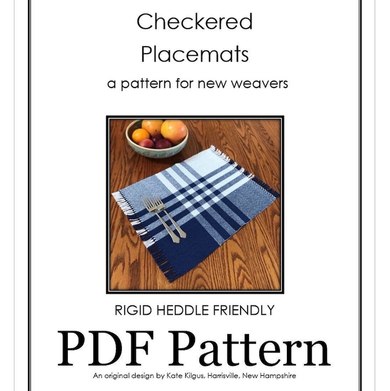 Checkered Placemats Weaving PATTERN. PDF instant download pattern. ePattern. Two shaft loom or rigid heddle weaving. image 1