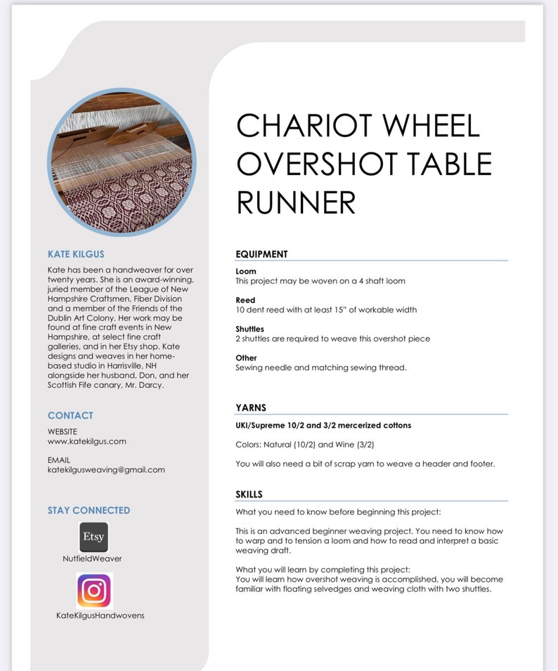 Chariot Wheel Overshot Table Runner Weaving PATTERN. PDF instant download pattern by Kate Kilgus Handwovens. image 3