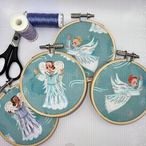 Singing Angel Choir Christmas Ornament Hand Embroidered Metallic Sparkly Embroidery