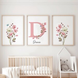 Quadri murali cameretta dei bambini fiori selvatici nome personalizzato lettera decorazione boho regalo stampa artistica decorazione da parete cameretta regalo nascita A4 A3 PDF