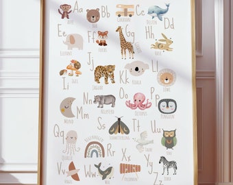 Affiche alphabet DIN A4 A3 A2, affiche ABC, affiche enfant, affiche lettres, affiche enfant, inscription scolaire, décoration murale enfant