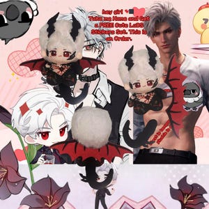 Pode incluir: Uma colagem com bonecas de pelúcia com asas de morcego, um personagem de desenho animado e o texto "hey girl Take me Home and Get a FREE Cute LaDS Stickers Set. This is an Order."