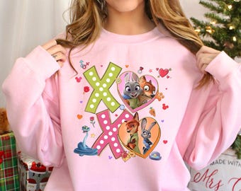 Disney Valentine XOXO Zootopia Sweatshirt, Nick Wilde Judy Hopps Hoodie, Zootopia 2 Valentines Hoodie, Cute Fox Bunny Couple Crewneck 244544