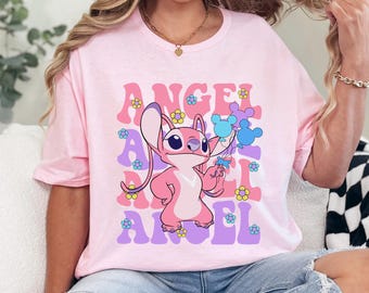 Disney Floral Angel Shirt, Cute Angel Shirt, Disney Balloons Stich Angel Shirt, Disneyland Trip Shirts, Girly Disney Shirt 243918