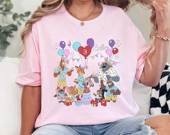 Personalized Name Age Zootopia 2 Birthday Shirt, Disney Judy Hopps Nick Wilde Birthday Present Gift, Disneyland Family Tee 244509