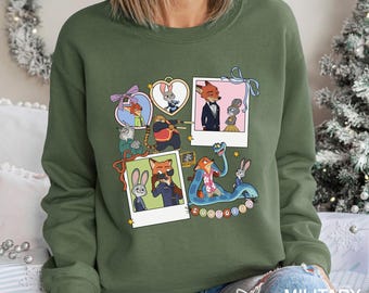 Coquette Polaroid Zootopia Sweatshirt, Judy Hopps Nick Wilde Sweatshirt,Welcome To Zootopia Disney Hoodie, Locket Zootopia Crewneck 244503