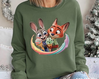 Disney Zootopia Sweatshirt, Nick Wilde and Judy Hopps Hoodie, Zootopia Ice Cream Disney Hoodie, Welcome To Zootopia Disney Crewneck 243859