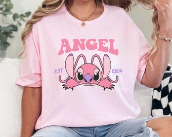 Cute Angel Shirt, Disney Angel Est 2004 Shirt, Floral Disney Stich Angel Shirt, Disneyland Trip Shirts, Girly Disney Shirt 243917