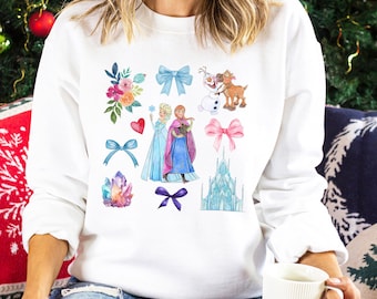 Elsa Anna Frozen Sweatshirt, Princess Elsa Coquette Bow Sweatshirt, Disney Girls Trip, Frozen Coquette Hoodie, Olaf Frozen Crewneck 243902
