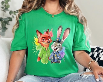 Disney Zootopia Characters Shirt, Nick Wilde Judy Hopps Shirt, Disney Family Trip Shirt, Zootopia Watercolor Shirt 244171
