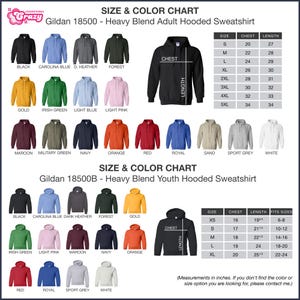 the size and color chart for a men's hoodie
