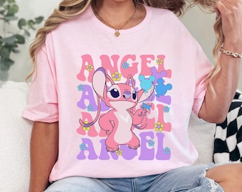 Disney Floral Angel Shirt, Cute Angel Shirt, Disney Balloons Stich Angel Shirt, Disneyland Trip Shirts, Girly Disney Shirt 243918
