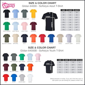 a chart showing the size and color of a t - shirt