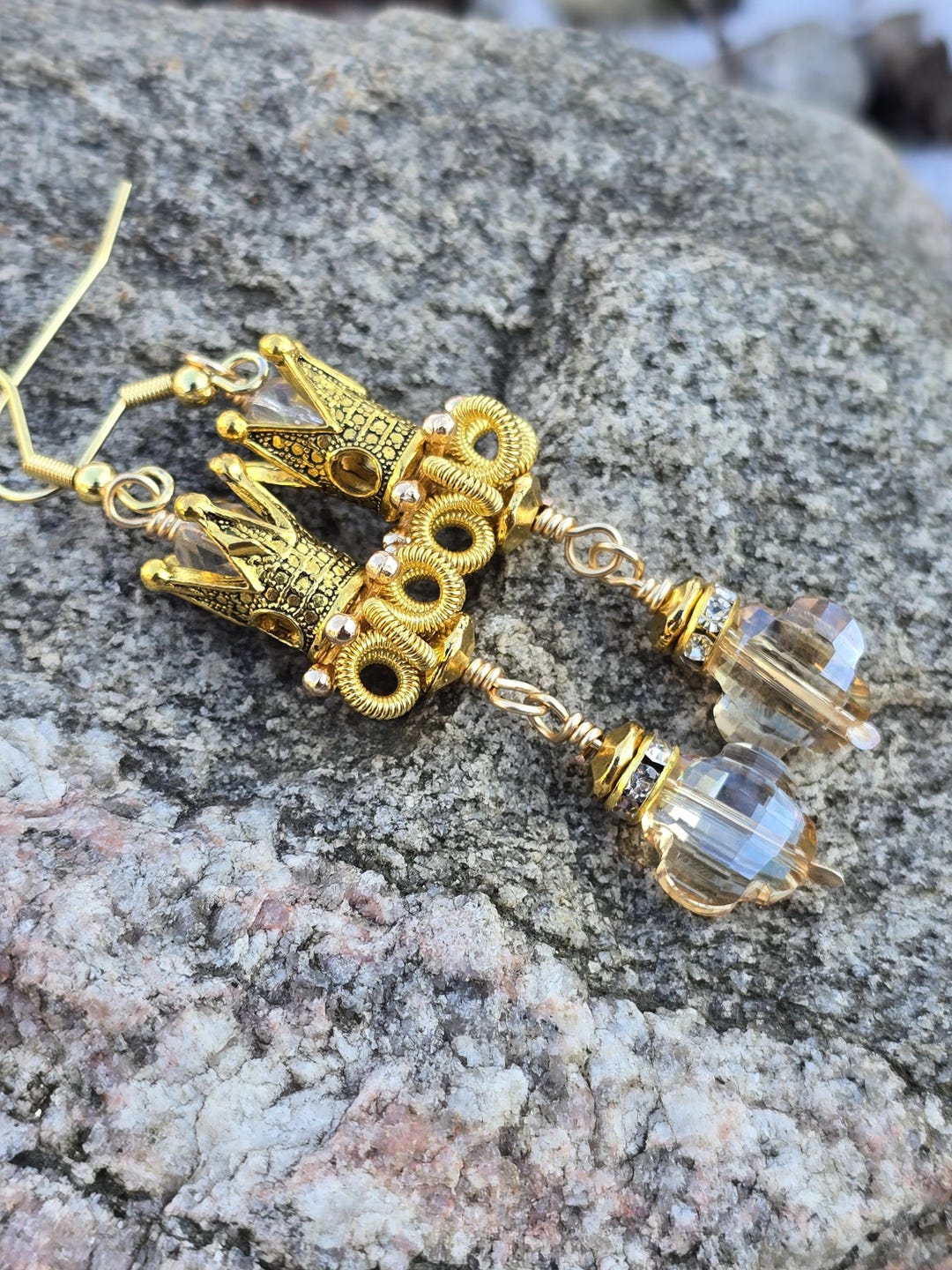 Gold Crown Royalcore Queen Princess Dangle With Crystals and ...