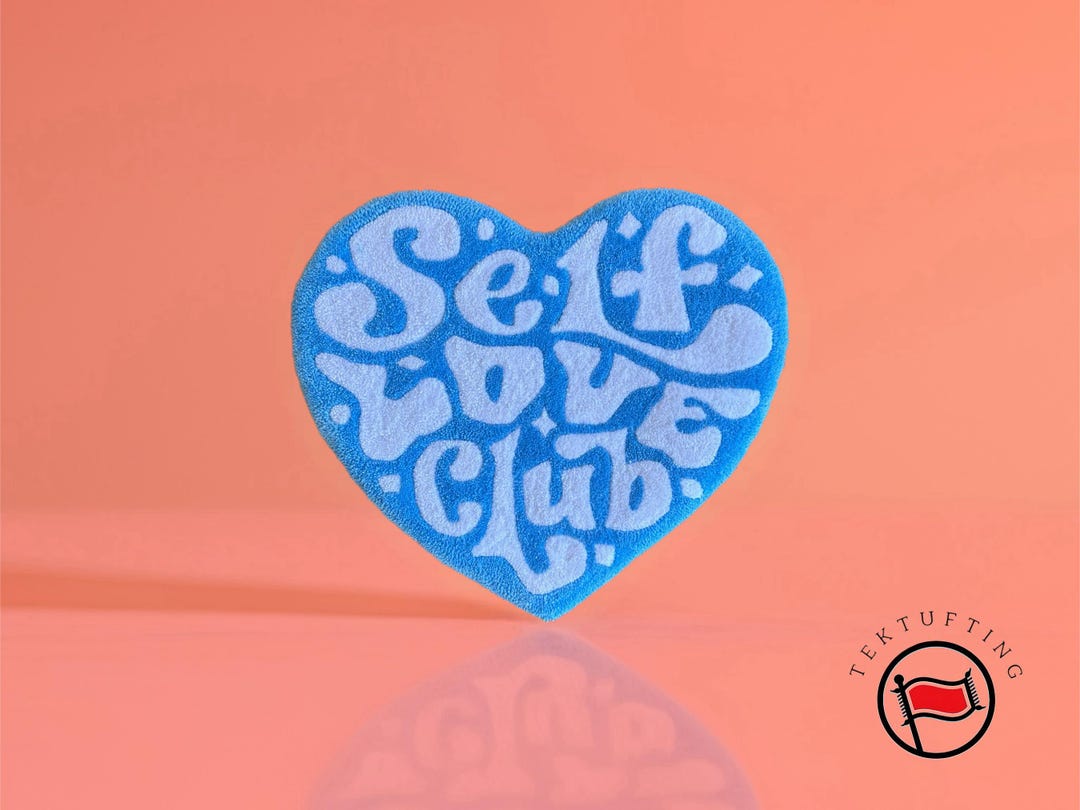 Self Love Club Tufted Rug – Blue and White Heart-shaped Positive ...