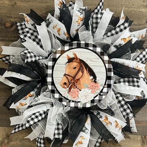 Handmade Horse Wreath: Black, White & Brown Equestrian Decor
