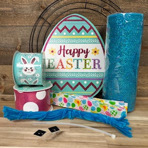 Easter Thin Wreath Kit (A) Happy Easter Egg, Pink and Blue Decor, Door Hanger, DIY, Storm Door Friendly, Spring Decor