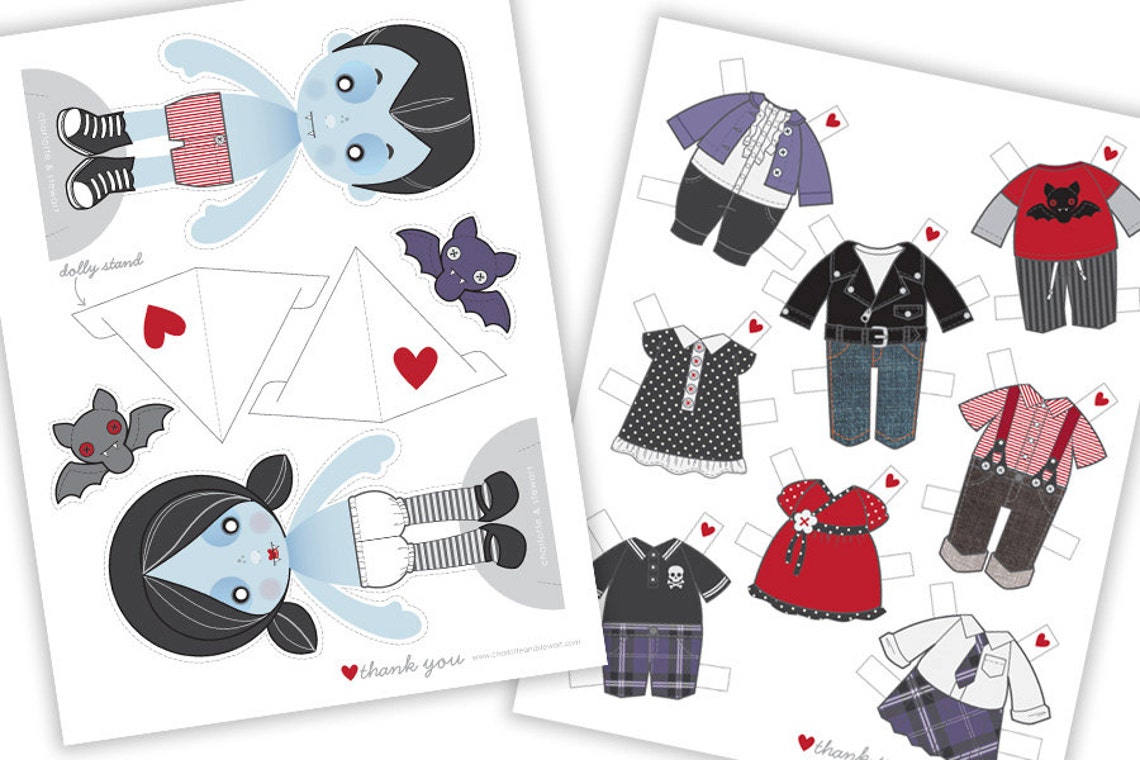Printable PDF Vampire Paper Dolls Etsy UK