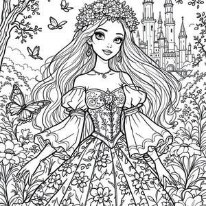80 - Princess Coloring Pages - Printable - 3 colored jpegs as bonus