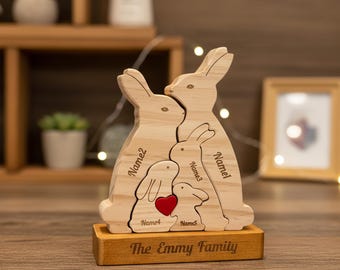 Puzzle personnalisé de famille de lapins, cadeau de décoration d'intérieur personnalisé