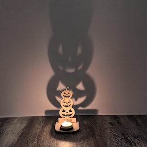 Spooky Tea Light Shadow Holder: Laser-Cut Wood Halloween Decor