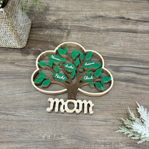 Wooden Family Tree of Life, Custom Name Family Tree, 1-5 Family Member Gift, Engraved Surname Birth Tree, Mother&#39;s Day Gift