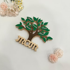 Engraved Wooden Family Tree of Life, Custom Birth Tree for Mother’s Day, Personalized with 5 Names, Perfect Family Gift for Mom