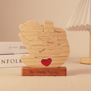 Custom Bear Name Puzzle - Wooden Bear Family Puzzle with Engraved Animal Family Design - Unique Home Decor