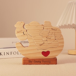 Grandparents Animal Family Gift - Wooden Bear Family Puzzle - Custom Bear Name Engraved Legacy Puzzle