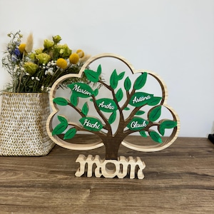 Customized Family Member Name Tree, Engraved Surname Tree of Life, Family Tree Gift, Mom Gift, Wooden Tree of Life Decoration, Gift for Mom